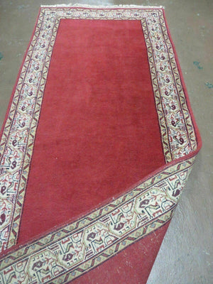 2' 8" X 7' Vintage Handmade India Wool Runner Rug Nice Red Organic Colors