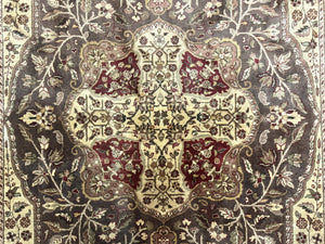 Indo Persian Rug 6x9, Wool Handmade Vintage Rug, Floral Cross Pattern