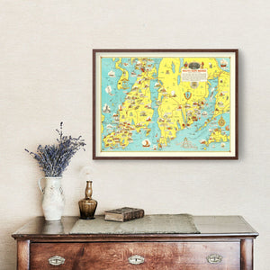 Vintage Pictorial Map of Mount Hope Bridge, RI 1933