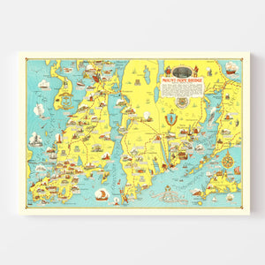 Vintage Pictorial Map of Mount Hope Bridge, RI 1933