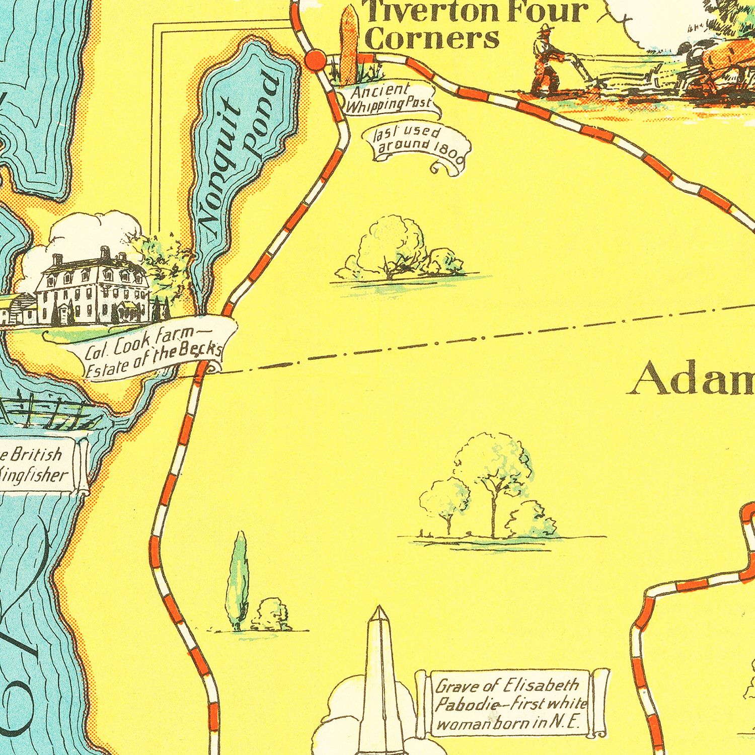 Vintage Pictorial Map of Mount Hope Bridge, RI 1933