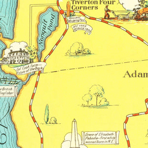 Vintage Pictorial Map of Mount Hope Bridge, RI 1933