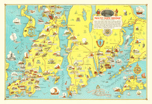 Vintage Pictorial Map of Mount Hope Bridge, RI 1933