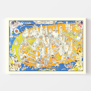 Vintage Pictorial Map of Downtown Manhattan, NY 1938