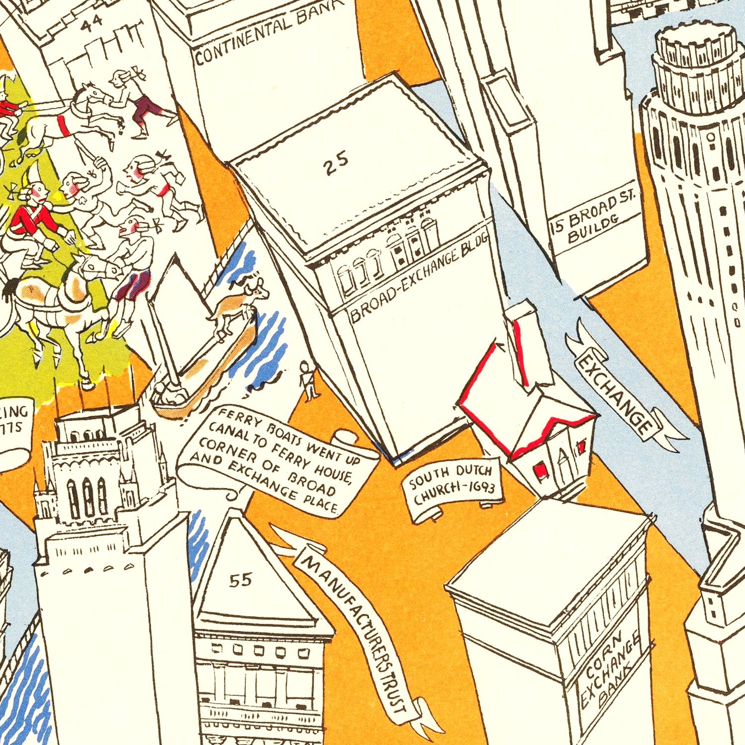 Vintage Pictorial Map of Downtown Manhattan, NY 1938