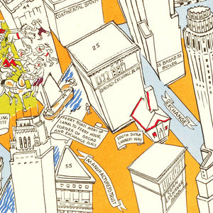 Vintage Pictorial Map of Downtown Manhattan, NY 1938