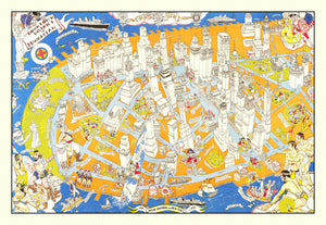 Vintage Pictorial Map of Downtown Manhattan, NY 1938