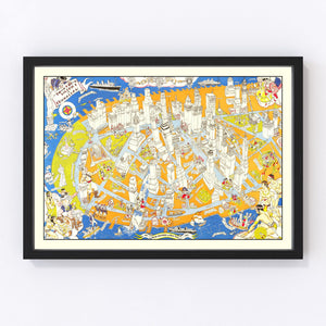 Vintage Pictorial Map of Downtown Manhattan, NY 1938