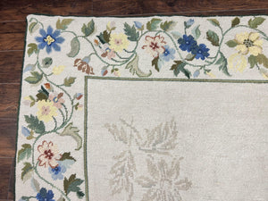 Spanish Needlepoint Rug 9x14, Floral, European Design, Handmade, Vintage Needlepoint Carpet, Room Sized Wool Rug