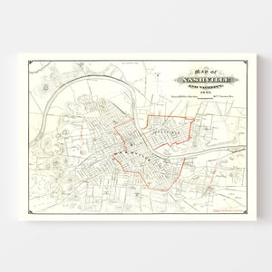 Vintage Map of Nashville, Tennessee 1879