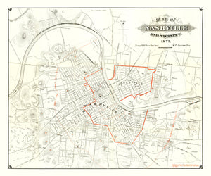 Vintage Map of Nashville, Tennessee 1879