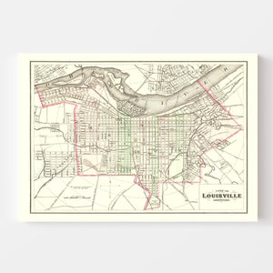 Vintage Map of Louisville, Kentucky 1875
