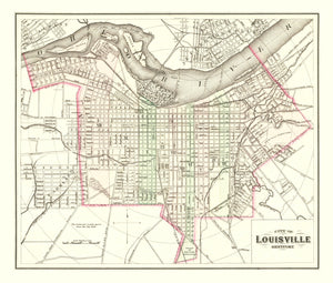 Vintage Map of Louisville, Kentucky 1875