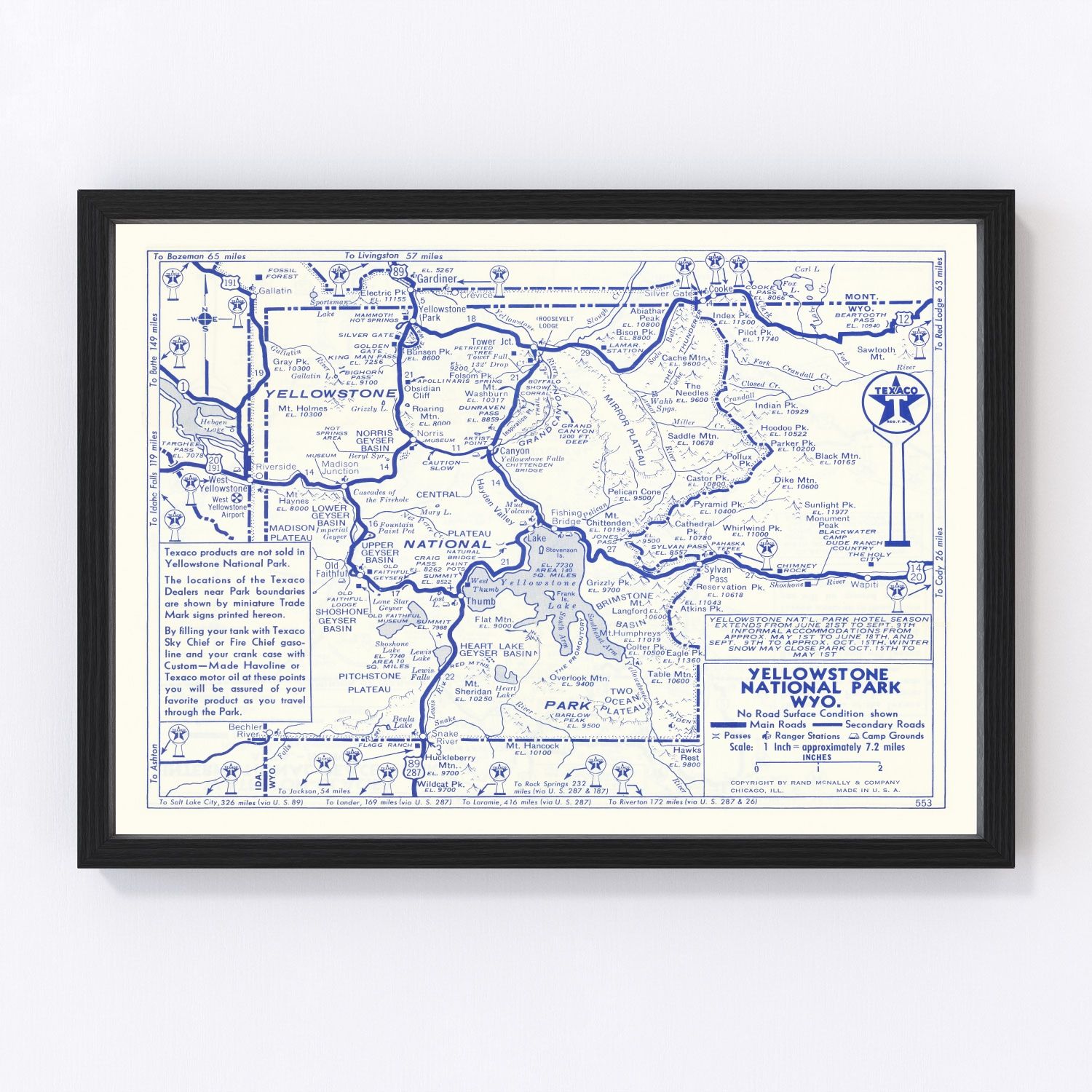 Vintage Yellowstone National Park Map 1930