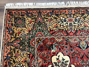 Antique Tabriz Persian Rug 7x10, Red Cream Tan, Unique Design, Fine 270 KPSI, Birds, Floral