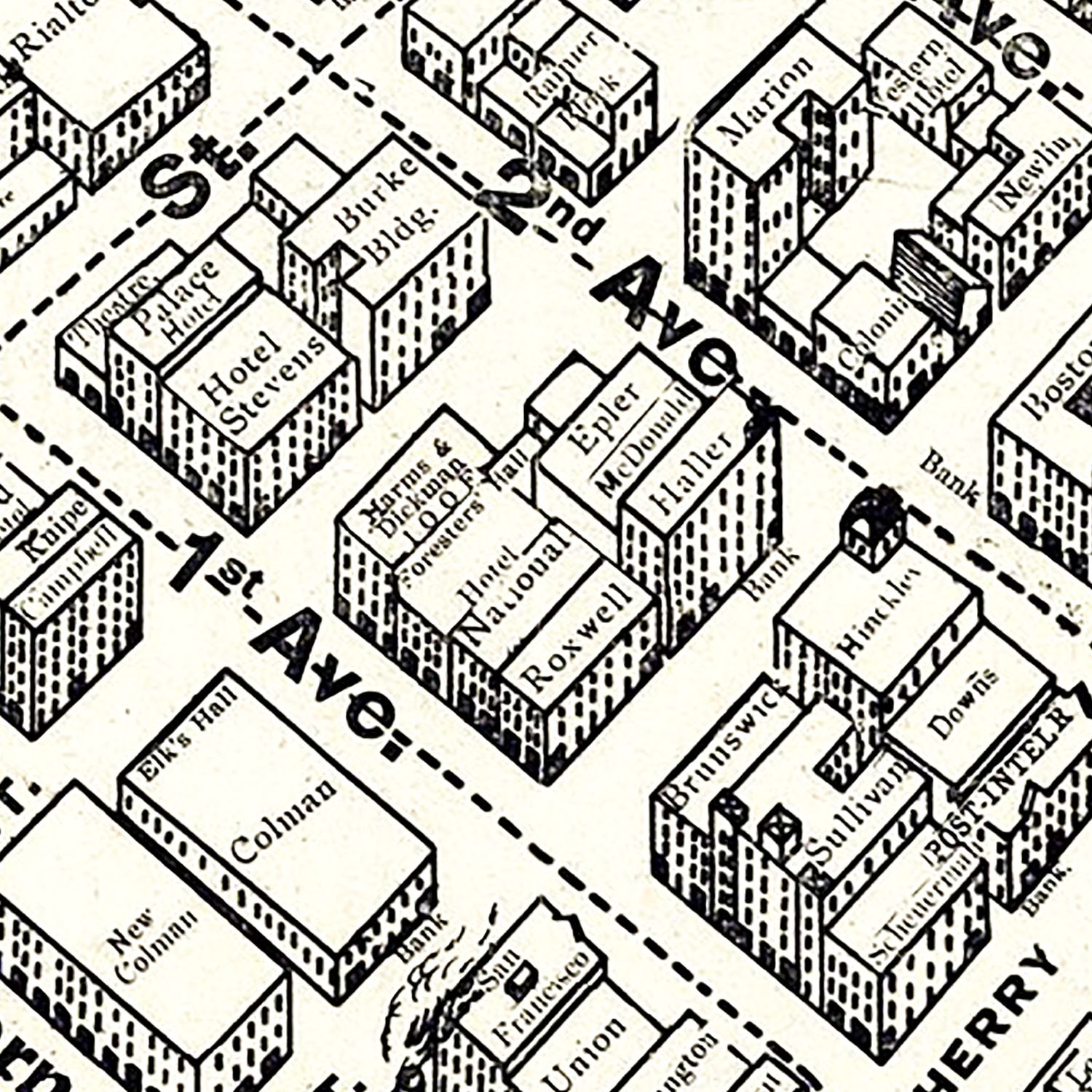 Vintage Seattle Business District Map 1904