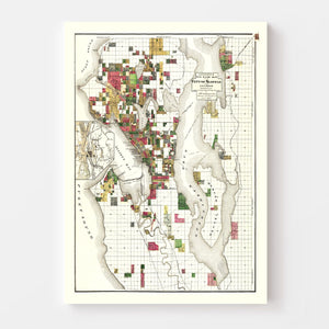 Vintage Map of Seattle, Washington 1890