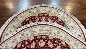 Sino Persian Round Rug 4x4, Wool Hand Knotted Oriental Carpet, Maroon & Ivory Vintage Rug, Floral Rug, Traditional Rug 4 x 4, Fine Rug