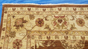 Indo Persian Rug 10x14, Mahal Sultanabad Oriental Carpet, Burnt Orange & Beige, Handmade Wool Area Rug
