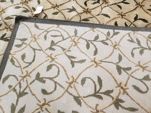 Vintage Tibetan Nepalese Area Rug 9x12, Wool Hand-Knotted, Beige Nepali Soft Pile Carpet, 9 x 12 Living Room Modern Dining Room Rug