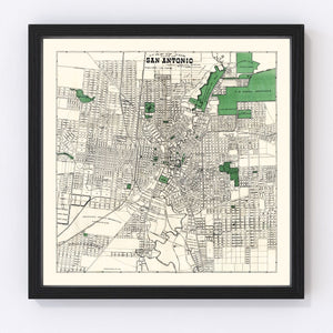 Vintage Map of San Antonio, Texas 1909