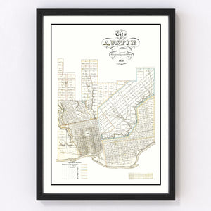Vintage Map of Austin, Texas 1850