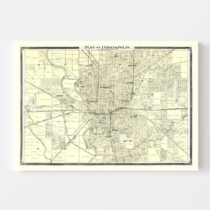 Vintage Map of Indianapolis, Indiana 1876