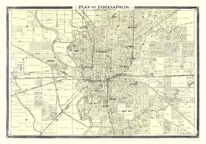 Vintage Map of Indianapolis, Indiana 1876
