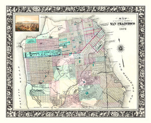 Vintage Map of San Francisco, California 1876