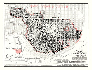 Vintage Map of San Francisco Post 1906 Fire (1908)