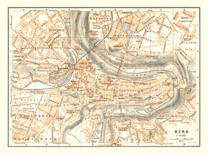 Vintage Map of Bern, Switzerland 1927