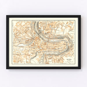 Vintage Map of Bern, Switzerland 1927