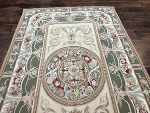 Aubusson Rug 5x8, Wool Handmade Vintage Carpet, Angel Motifs, Flatweave Rug 5 x 8, Medium Sized, European Design