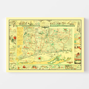 Vintage Map of Connecticut 1926