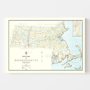 Vintage Map of Massachusetts 1926