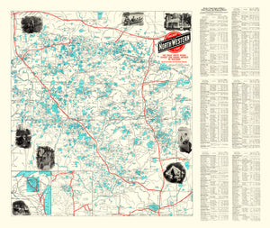 Vintage Map of Wisconsin North Woods Lakes, 1922