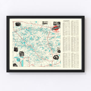 Vintage Map of Wisconsin North Woods Lakes, 1922
