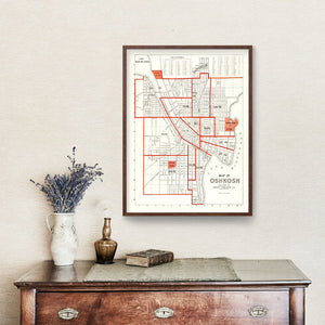 Vintage Map of Oshkosh, Wisconsin 1919