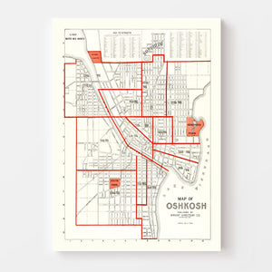 Vintage Map of Oshkosh, Wisconsin 1919