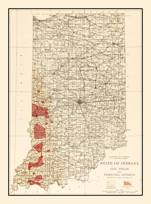 Vintage Map of Indiana Coal Fields, 1919