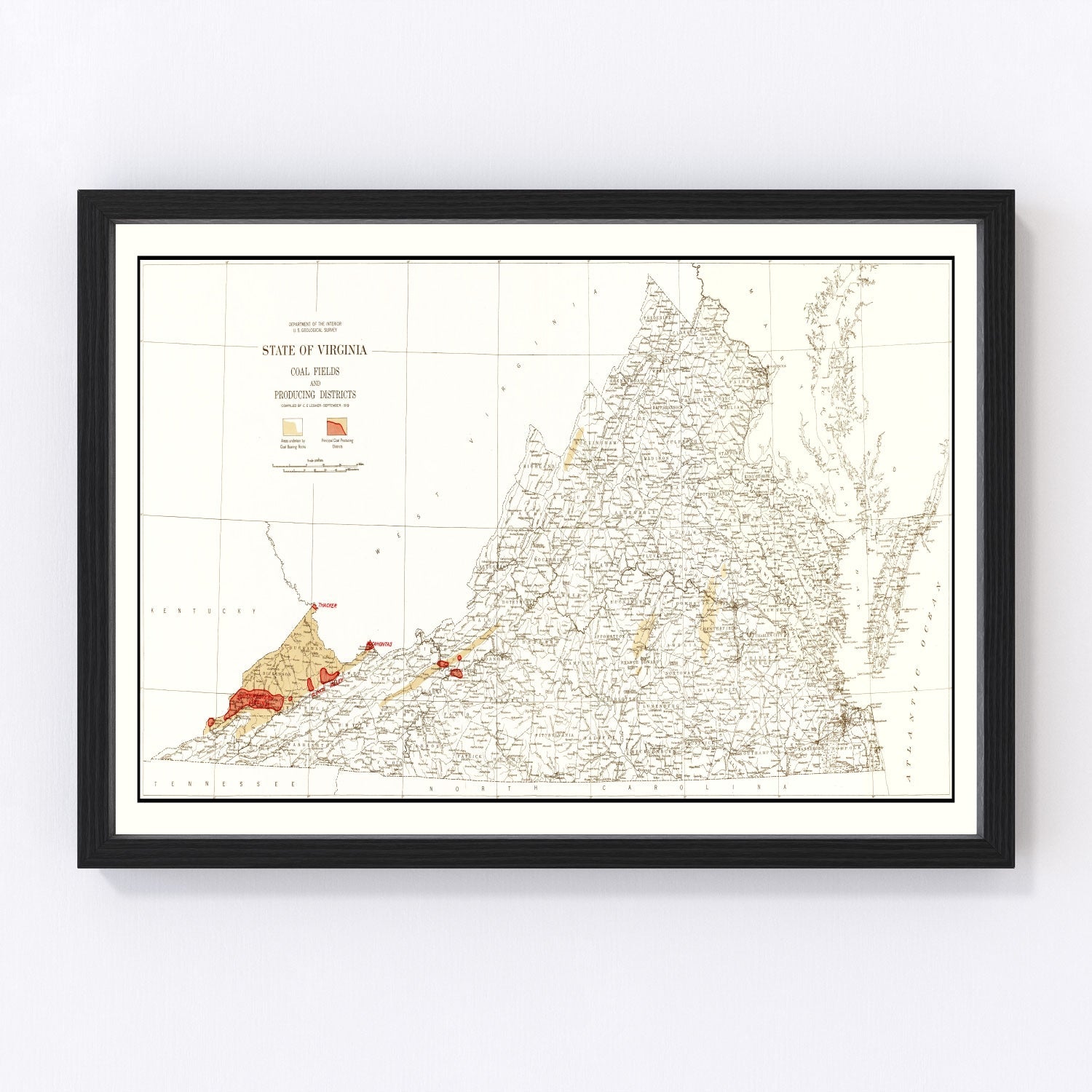 Vintage Map of Virginia Coal Fields, 1919