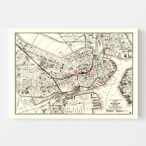 Vintage Map of Boston, Massachusetts 1914