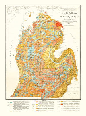 Vintage Map of Michigan 1911