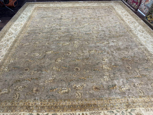 Palace Sized Rug 11x18, Handmade Wool Oversized Persian Carpet 11 x 18 ft, Gray-Taupe, Beige-Cream, Floral, Large Hand Knotted Area Rug