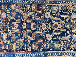 Caucasian Kalegy Rug 6x11, Wide Runner, Wool Hand Knotted Carpet, Navy Blue Tribal Rug, 1920s Antique Rug, 6 x 11 Oriental Carpet