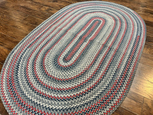 American Oval Braided Rug 5x8, Vintage Multicolor Handmade Wool 5 x 8 Carpet