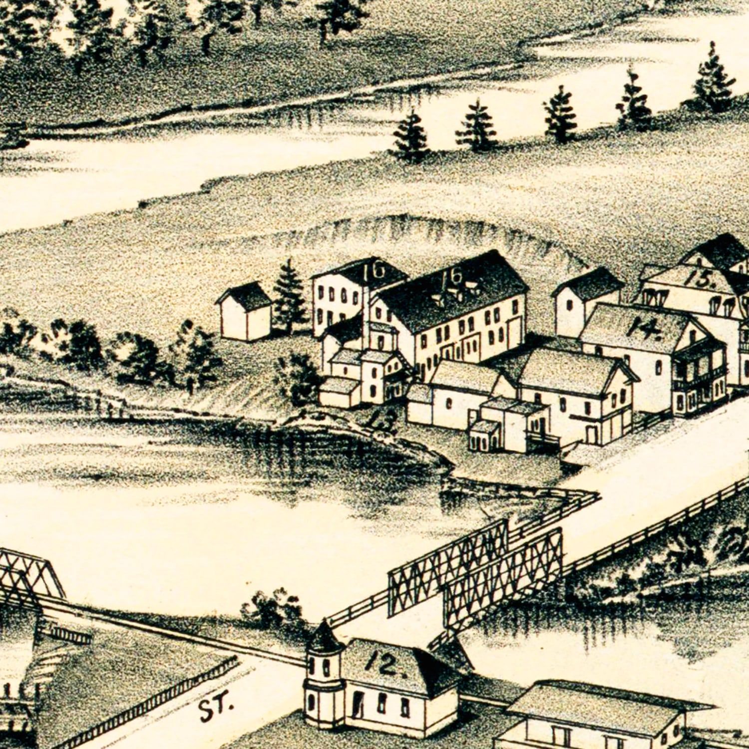 Vintage Map of Three Rivers, Massachusetts 1893