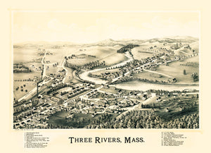Vintage Map of Three Rivers, Massachusetts 1893