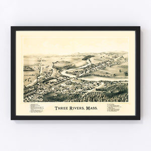 Vintage Map of Three Rivers, Massachusetts 1893