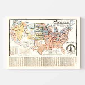 Vintage Political Map of the United States, 1893
